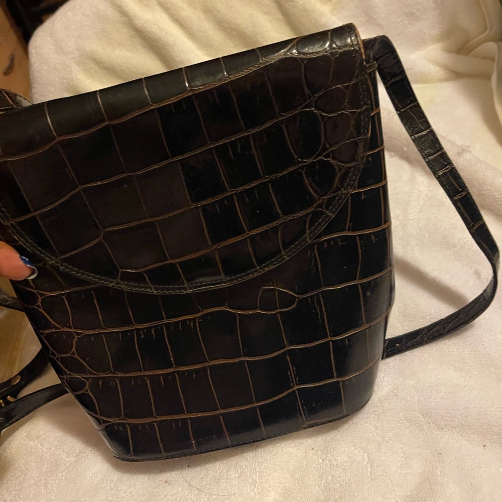 Crocodile Embossed Black Shoulder Bag